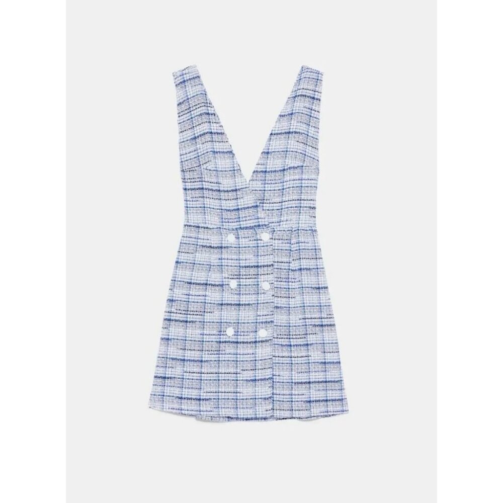 NWT Zara Tweed Plaid Pinafore Overall Mini Dress - Picture 4 of 6